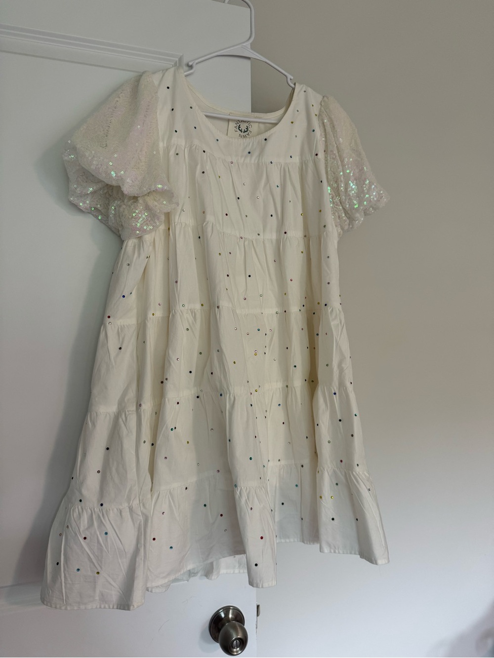 White Sparkle Polka Dot Tiered Dress